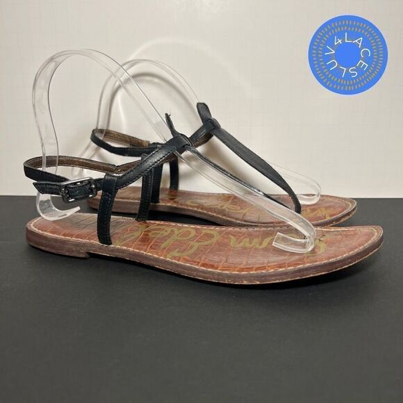 Womens SAM EDELMAN Gigi Black T Strap Sandals / Size 8 Medium - Picture 1 of 8